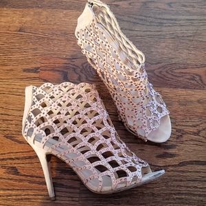 Beige caged heels with crystals size 10